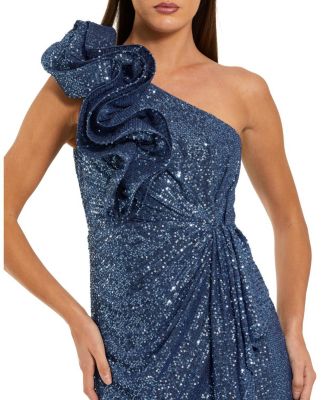 Women's One Shoulder Sequin Ruffle Detail Gown
