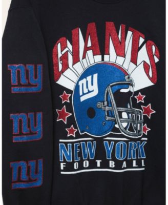 Unisex NFL New York Giants Glitter Helmet Flea Market Crew Fleece Sweatshirt