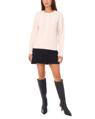 Sequin Cable Knit Long Sleeve Crewneck Sweater