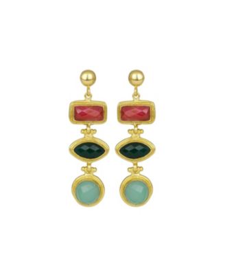 Innana Ruby, Emerald and Aqua Chalcedony Drop Earrings