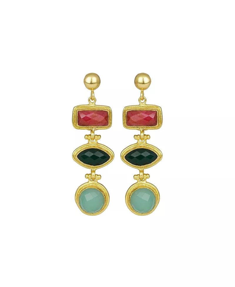 Ottoman Hands Innana Ruby, Emerald and Aqua Chalcedony Drop Earrings