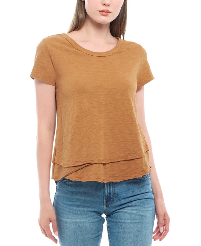 Wilt Clothing Short Sleeve Mock Layer Tee In Orange