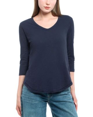 3/4 Sleeve Raw Hem Shirttail Tee