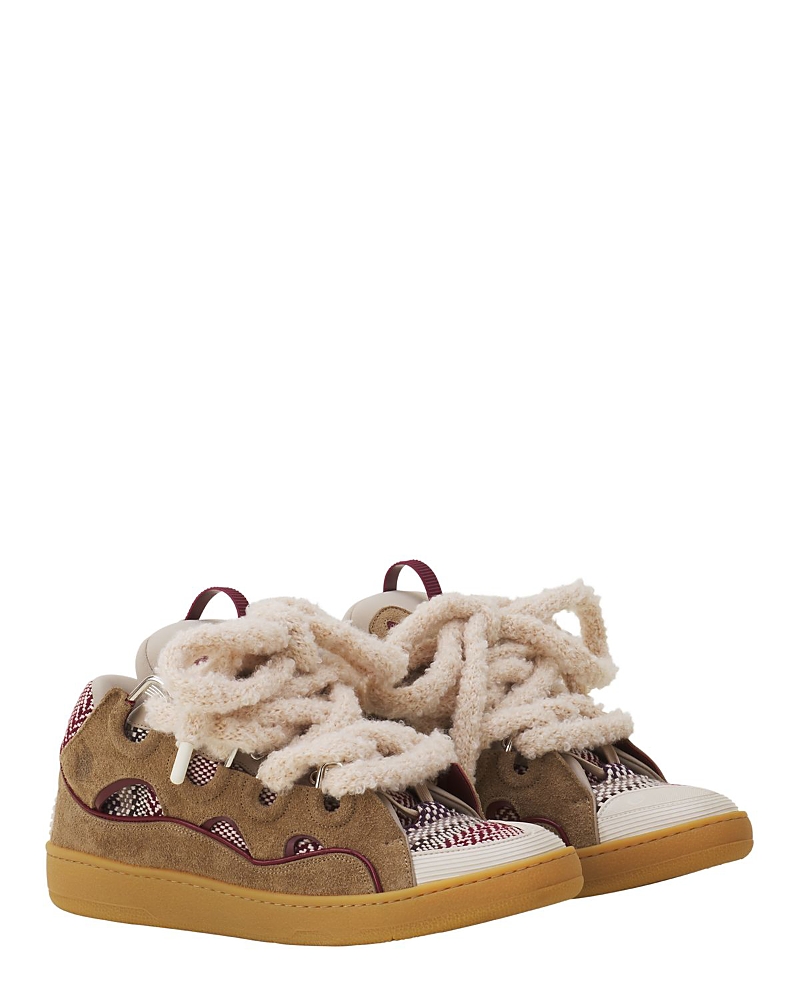 Lanvin Curb Suede Sneakers with Mesh Laces