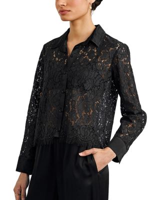 Lace Contrast Button Down Shirt
