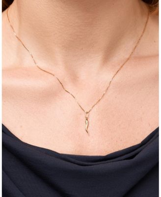  Solid Yellow Gold Italian Horn Charm Necklace