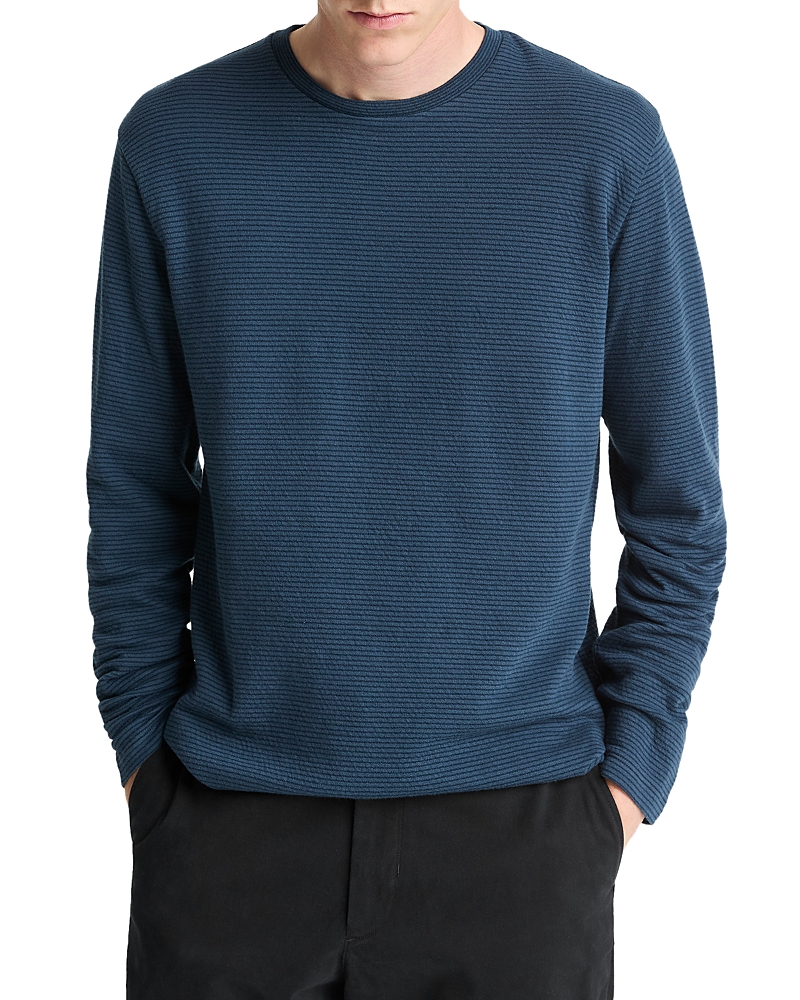 Vince Striped Double Knit Long Sleeved Crewneck Tee In Blue