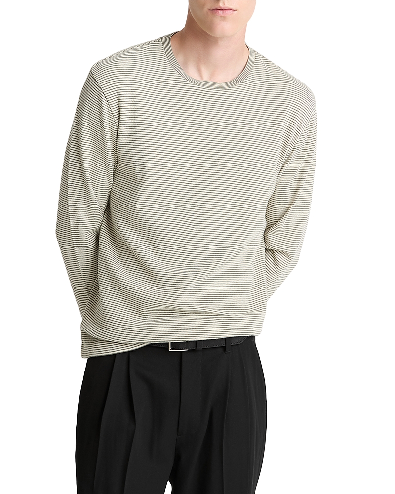 Vince Striped Double Knit Long Sleeved Crewneck Tee In Green