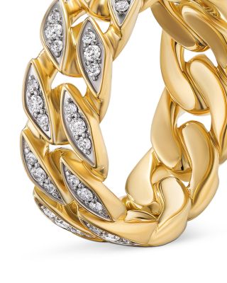 Men's Curb Chain Band Ring in 18K Yellow Gold with Diamonds, 8mm