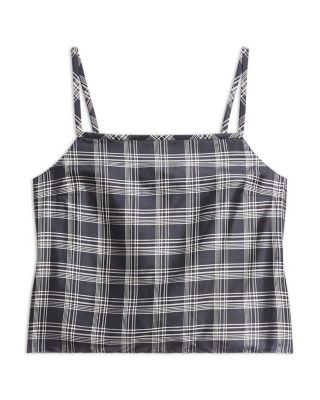 Bind Strap Plaid Silk Top