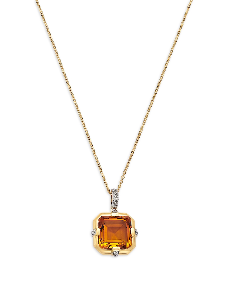 Bloomingdale's Fine Collection Citrine & Diamond Pendant Necklace In 14k Yellow Gold, 18 In Gold