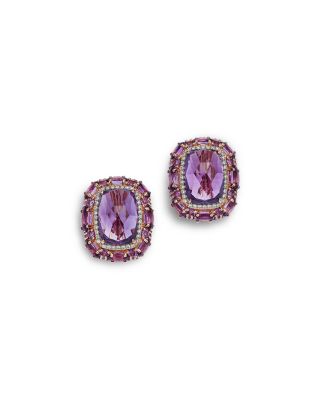 Amethyst &amp; Diamond Halo Stud Earrings in 14K Rose Gold
