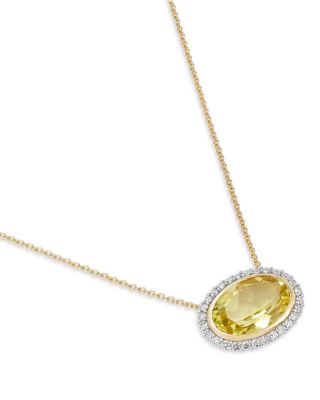 Lemon Quartz & Diamond Halo Pendant Necklace in 14K Yellow Gold, 18"