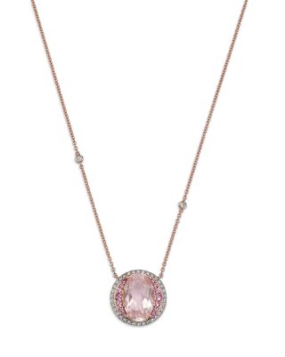 Rose Quartz, Pink Sapphire & Diamond Pendant Necklace in 14K Rose Gold, 18"