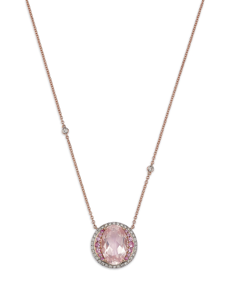Bloomingdale's Fine Collection Rose Quartz, Pink Sapphire & Diamond Pendant Necklace In 14k Rose Gold, 18 In Pink