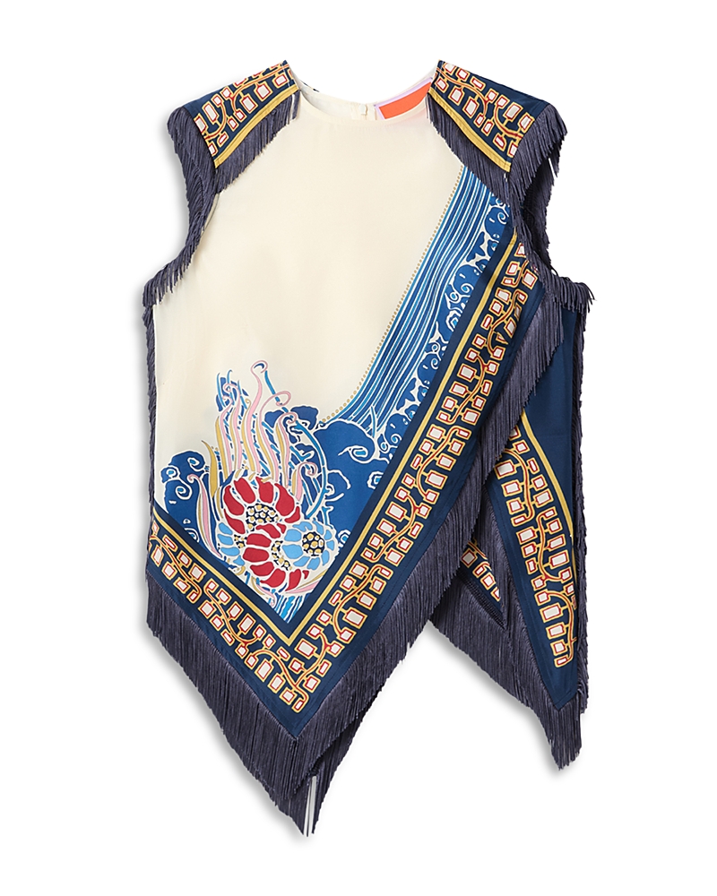La Doublej Fringed Scarf Top In Multi