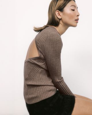 Wool Ribbed Open Back Sweater