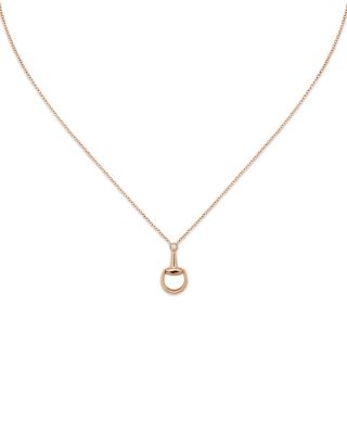 18K Rose Gold Horsebit Diamond Accent Pendant Necklace, 15.5-16.5"