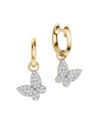 14K Yellow Gold Diamond Mini Butterfly Huggie Hoop Earrings, 0.32 tcw