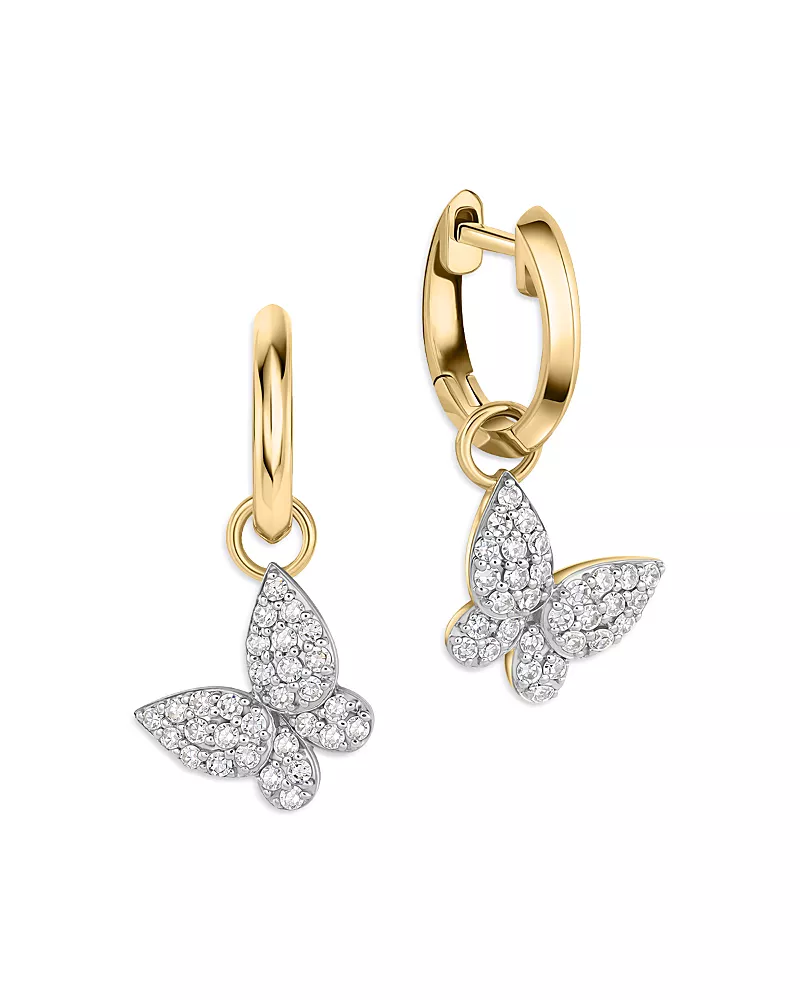 Phillips House 14K Yellow Gold Diamond Mini Butterfly Huggie Hoop Earrings, 0.32 tcw