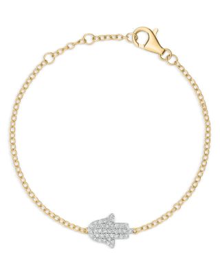 14K Yellow Gold Diamond Infinity Hamsa Chain Bracelet, 0.22 tcw