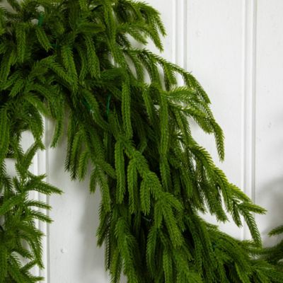 Pre-Lit Artificial Real Touch Norfolk Island Pine 9' Garland with Warm White LED Lights and Natural Look