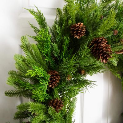 Artificial Norfolk Mixed Pine 30" Wreath with Pinecones