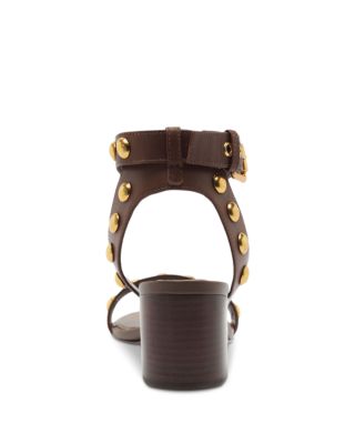 Women's Leather Studded Block Heel Sandals