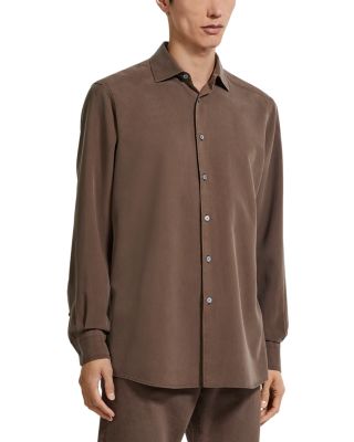 Long Sleeve Button Front Silk Shirt