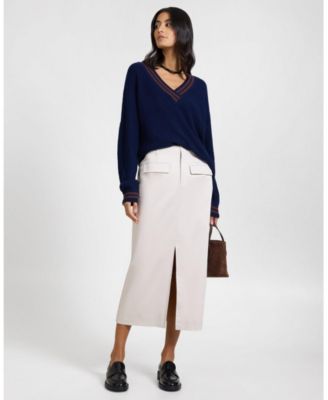  Deep V-neck Varsity Pullover Sweater