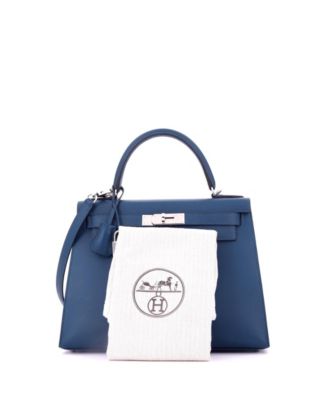 Kelly 28 Handbag Blue Madame with Palladium Hardware