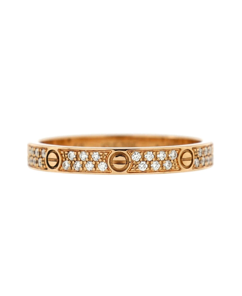 Pre-owned Pre-owned Cartier Cartier Small Love Wedding Band Pave Diamonds Ring 18k Rose Gold And Diamonds