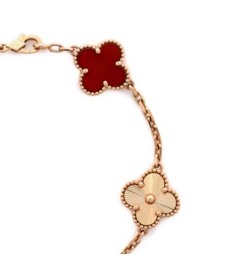  Vintage Alhambra 5 Motifs Bracelet Guilloche 18K Rose Gold and Carnelian