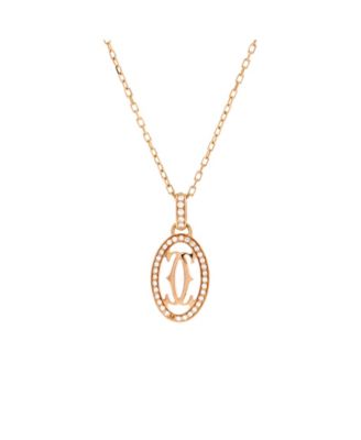  Double C de Cartier Pendant Necklace 18K Rose Gold and Diamonds, 15 - 16.25"