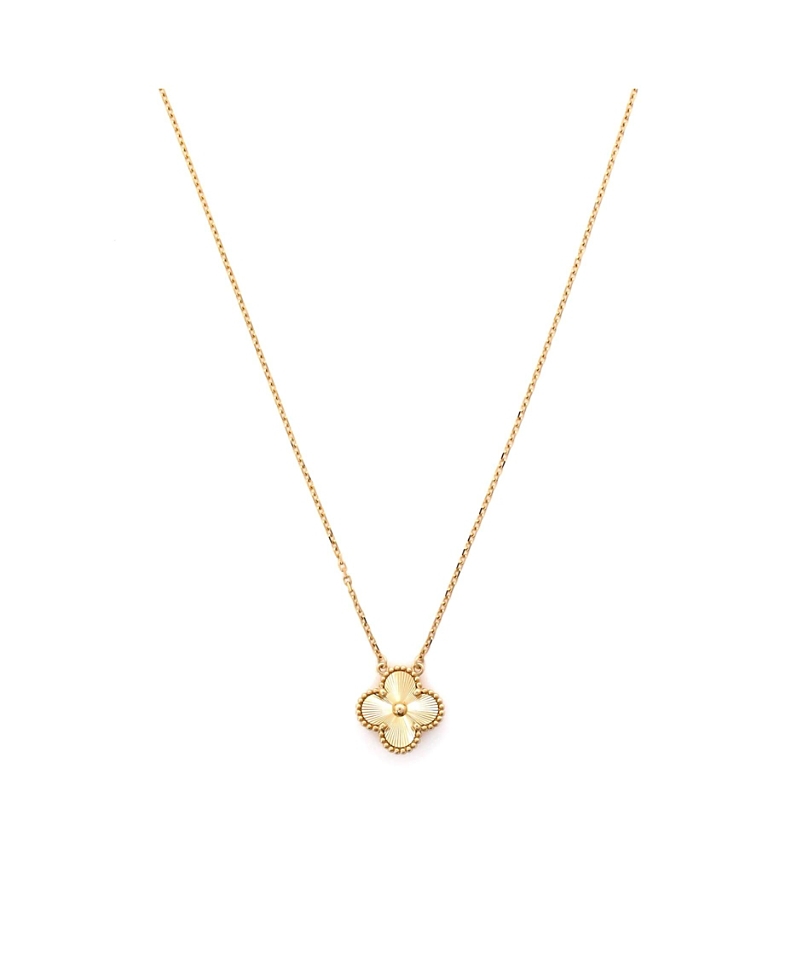 Pre-owned Pre-owned Van Cleef & Arpels Van Cleef & Arpels Vintage Alhambra Pendant Necklace Guilloche 18k Gold, 14.5 - 16.25"