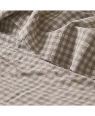Gingham Linen Blend Flat Sheet, Queen