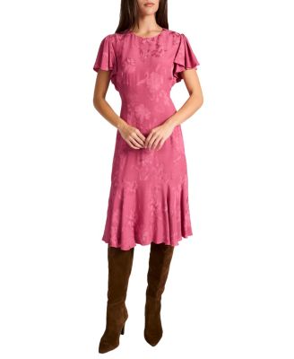 Grazia Flutter Sleeve Sheath Dress in Floral Jacquard