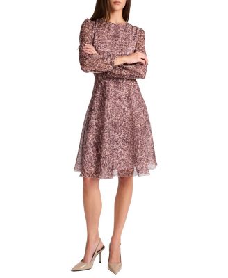 Rovela Long Sleeve Fit and Flare Dress in Paisley Printed Georgette