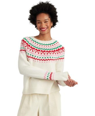 Women's Wool-Cashmere Bow Fair Isle Sweater