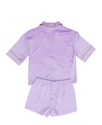  Girls' Lavender Silky Short Sleeve Shorts Set-Little Kid, Big Kid