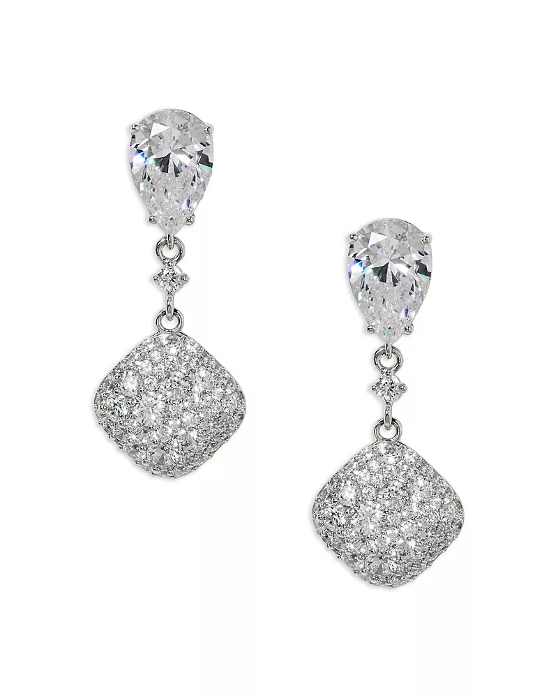 Nadri Crushed Cubic Zirconia Double Drop Earrings