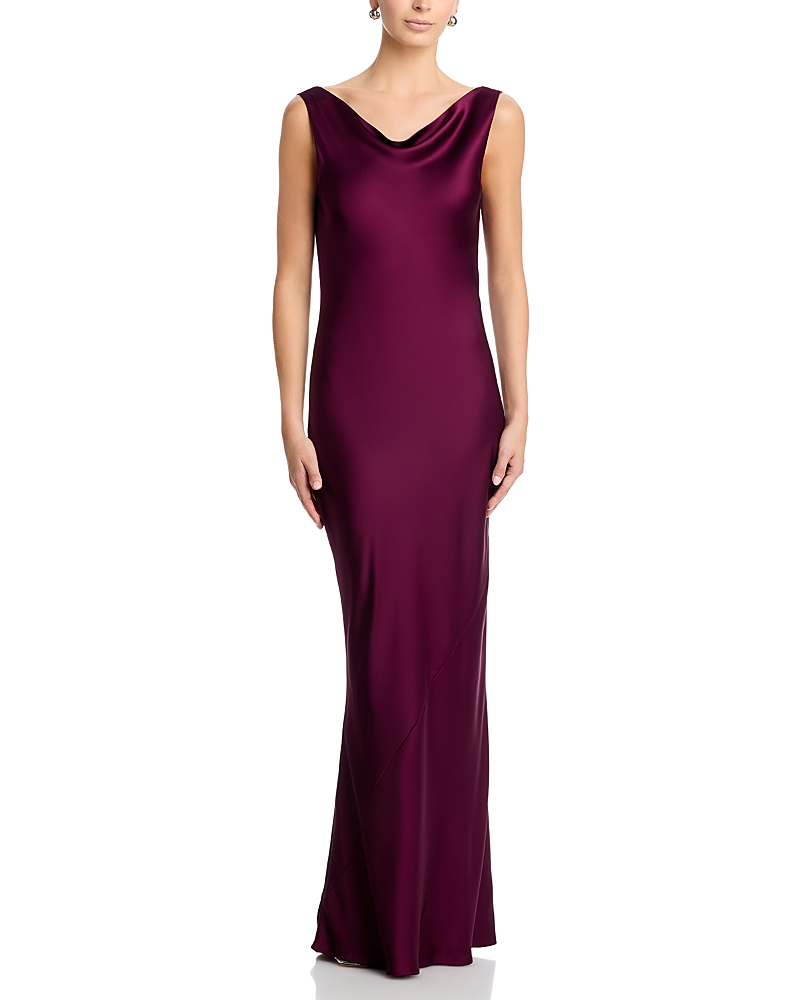 Norma Kamali Low Back Drape Gown In Burgundy