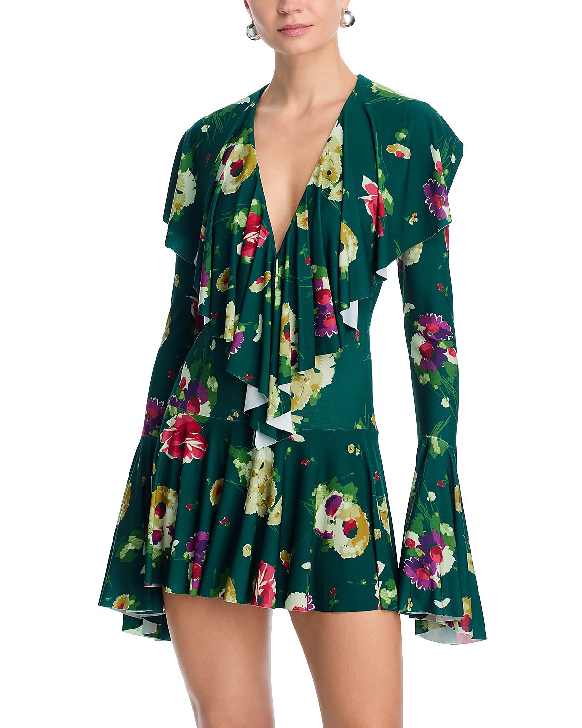 Norma Kamali Deep V Ruffle Mini Dress