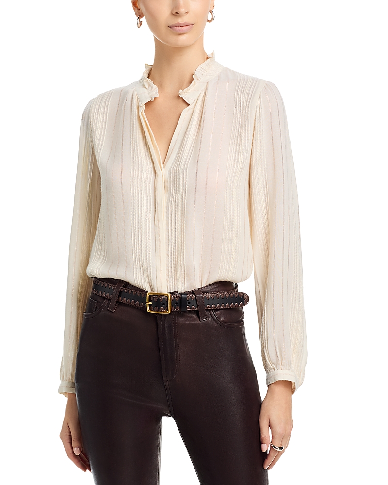 Velvet By Graham & Spencer Cynthia Metallic Threaded Blouse In Neutral