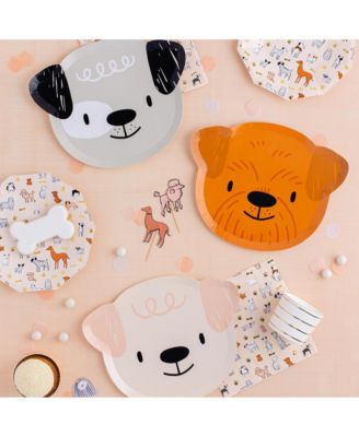 Bow Wow Puppy Dog Birthday Large Paper Plates, Set of 8, 2 of Each Style Per Pack