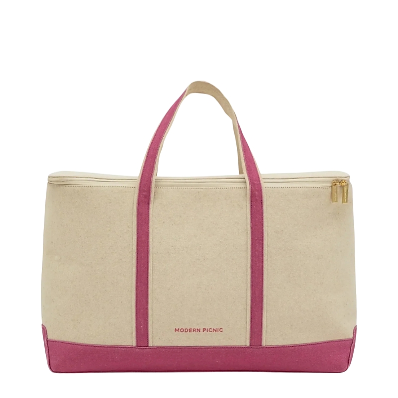 Modern Picnic Canvas Cooler Bag In Pink