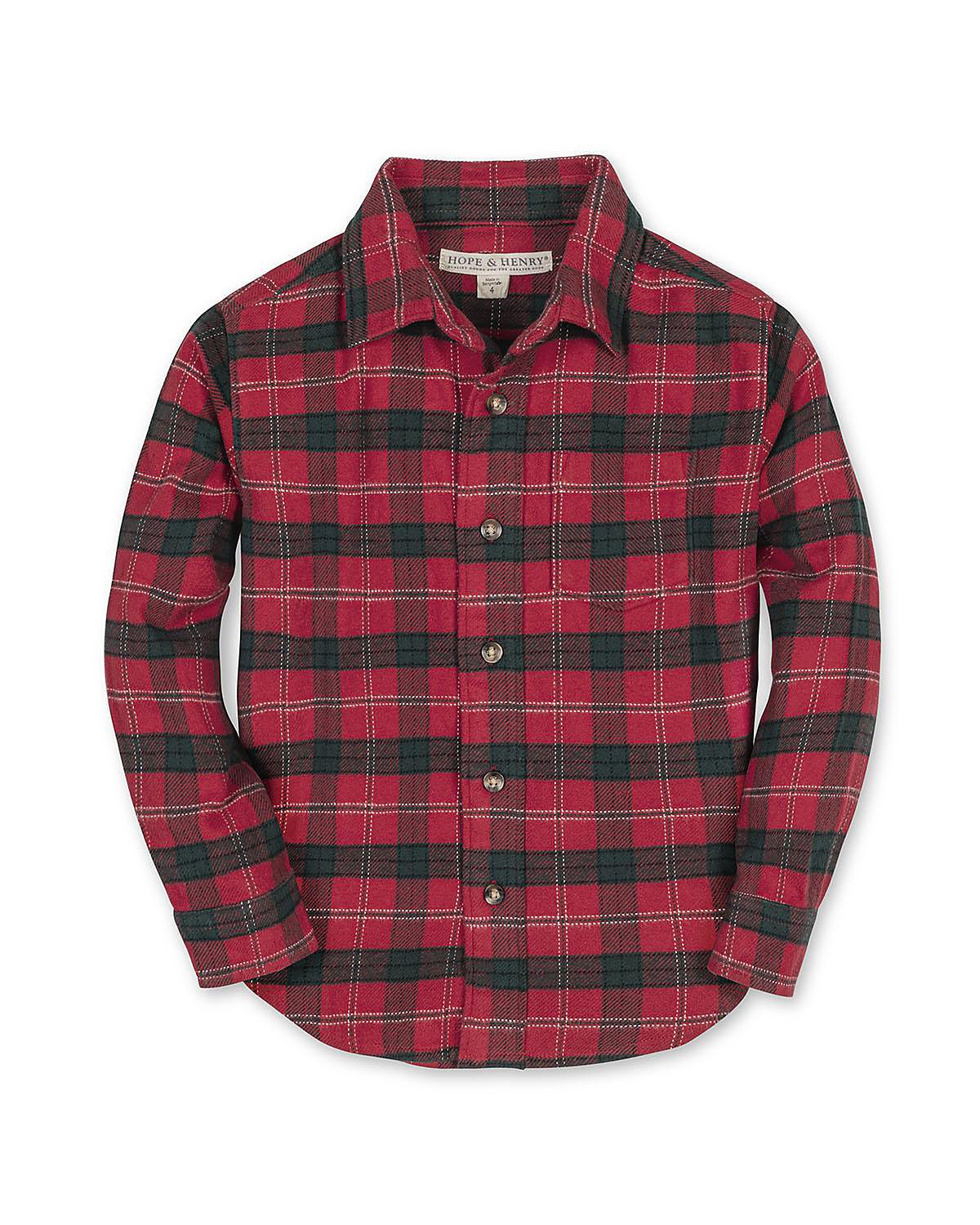 Hope & Henry Boys' Organic Long Sleeve Flannel Button Down Shirt - Little Kid, Big Kid