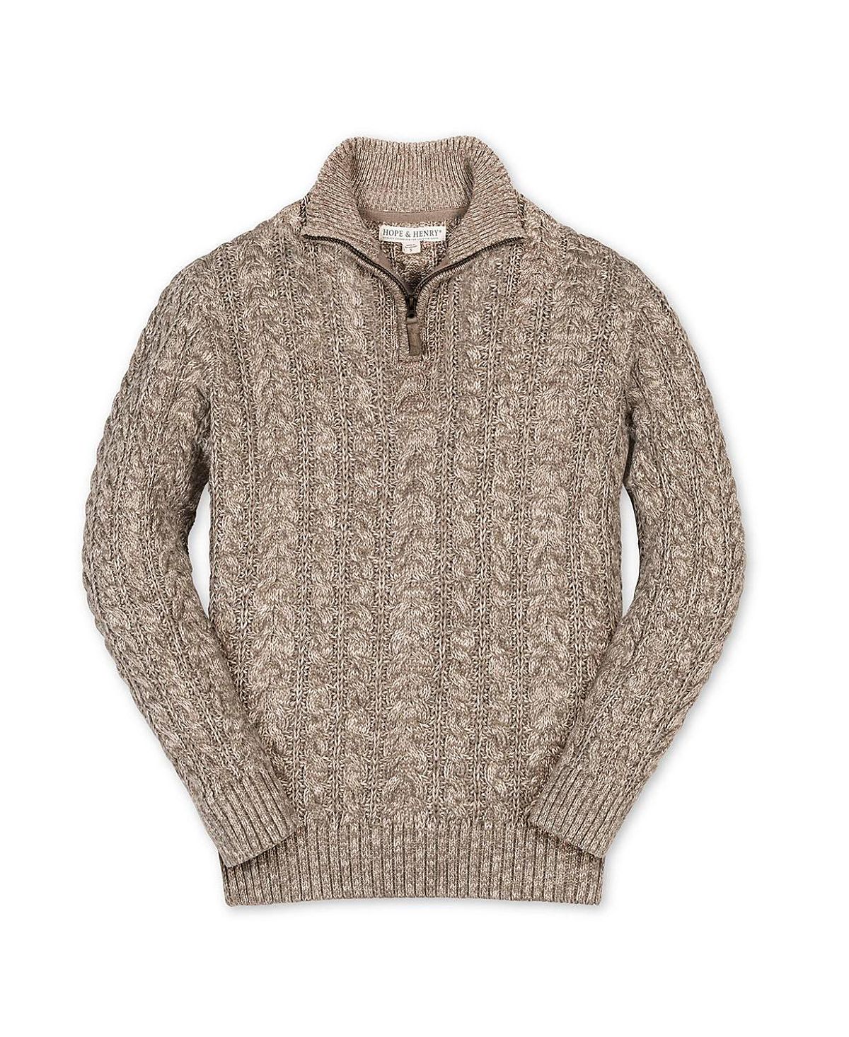 Hope & Henry Boys' Organic Long Sleeve Half Zip Cable Pullover Sweater - Big Kid