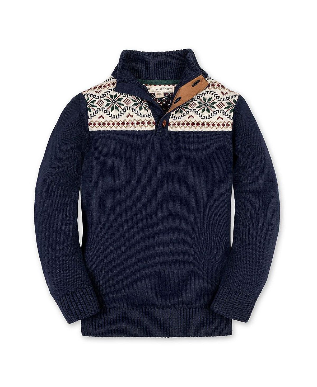 Hope & Henry Boys' Organic Mock Neck Intarsia Sweater - Little Kid, Big Kid