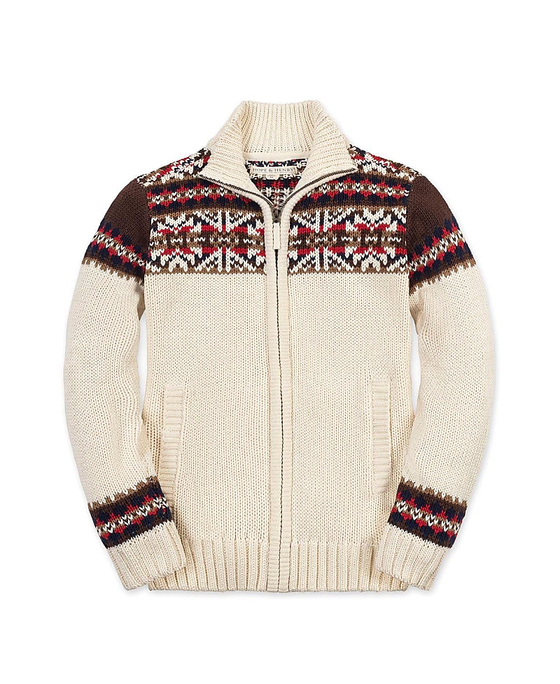 Hope & Henry Boys' Organic Long Sleeve Full Zip Mock Neck Intarsia Sweater - Little Kid, Big Kid